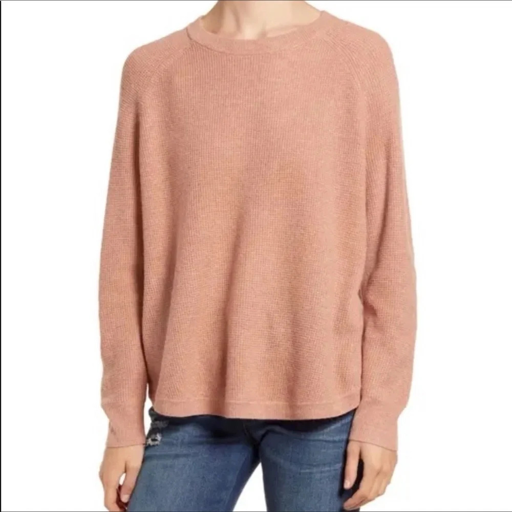 Madewell Jane Waffle Stitch Pullover Sweater Top Heather Rose Pink Nwt M